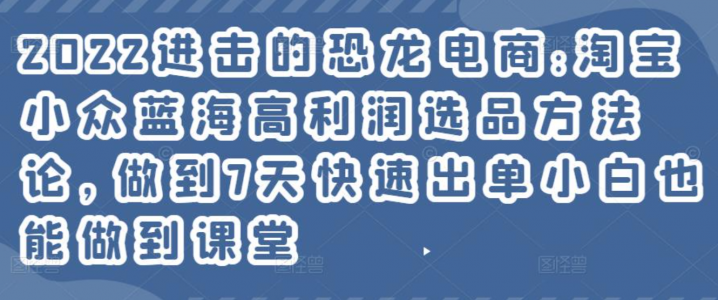 淘宝小众蓝海高利润选品方法论，做到7天快速出单小白也能做到