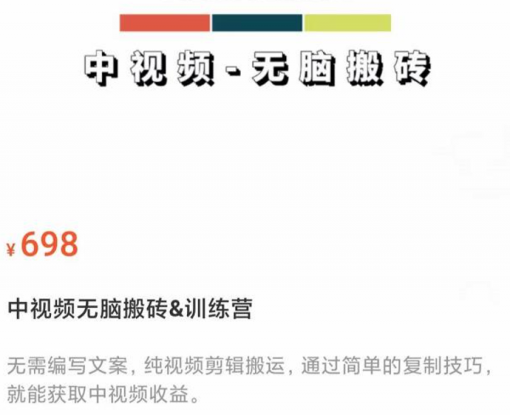 中视频无脑搬砖训练营，纯视频剪辑搬运，轻松上手批量起号