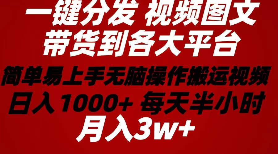 2024年 一键分发带货图文视频  简单易上手 无脑赚收益 每天半小时日入1000+