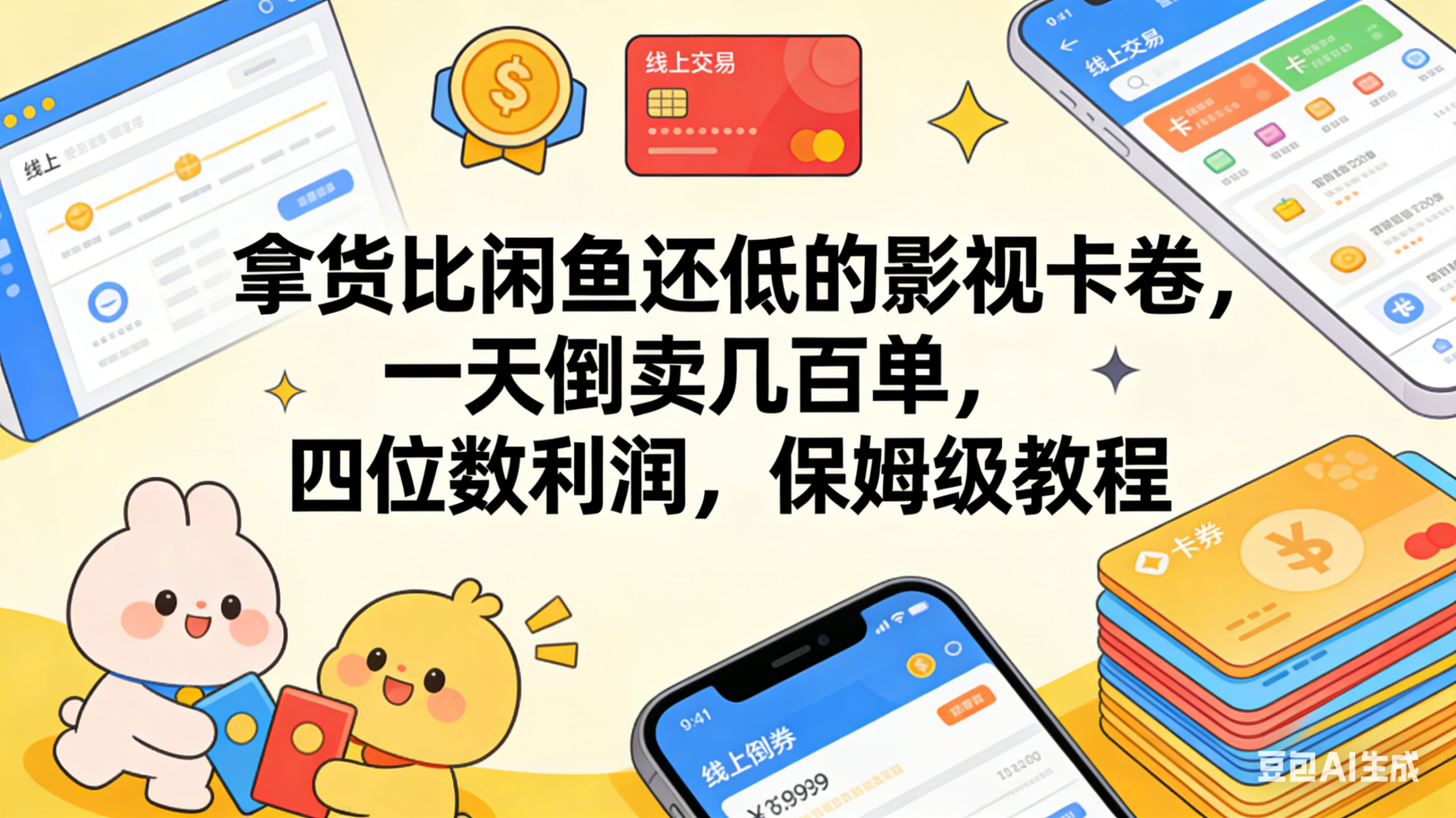 拿货比闲鱼还低的影视卡卷，一天倒卖几百单，四位数利润，保姆级教程